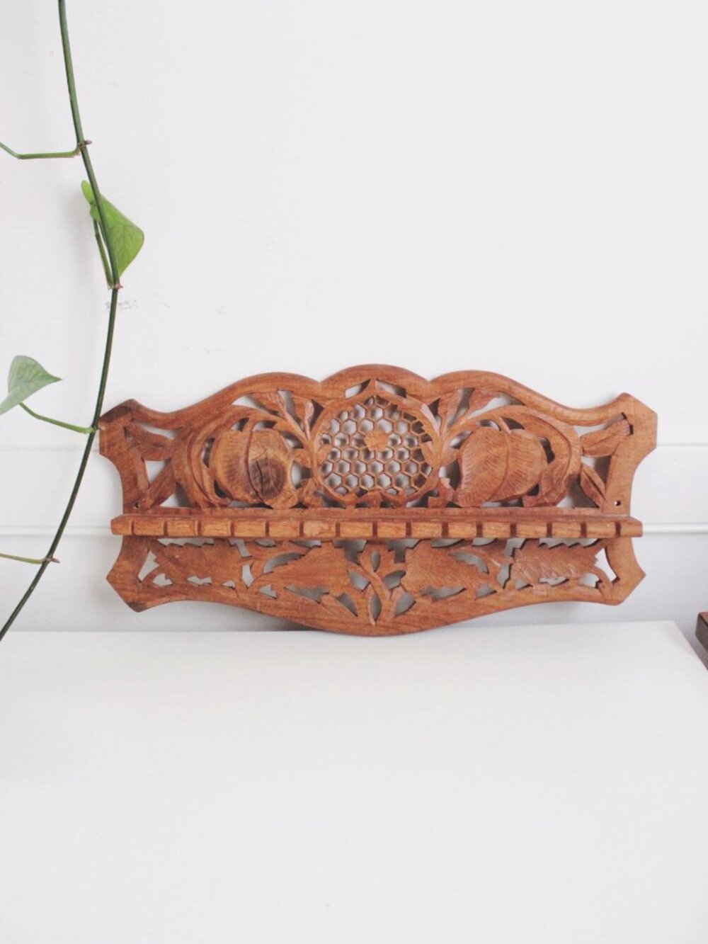 Vintage Hand-Carved Wooden Spoon Display Rack Wall Decor Hanging Folk Art